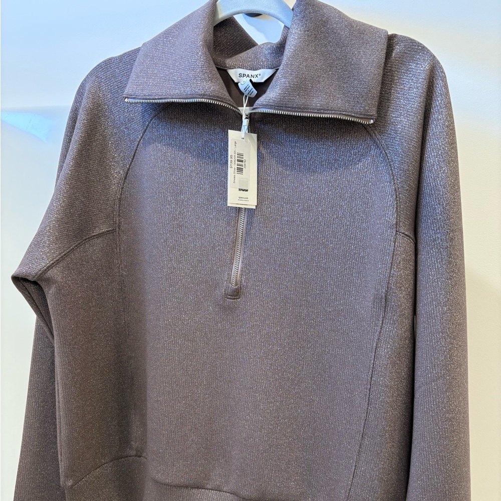 SPANX Shine Smoke Shimmer Gray and Silver sweatshirt.  NWT, L
